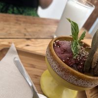 Blackbeery ice-cream and peanut cookie  at Nativa in Bogota