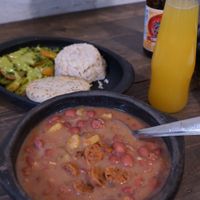 Menu of the day (9.000 pesos). Bean soup with seitan. at Nativa in Bogota