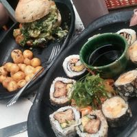 special of the day (vegan sushi)  and a burger  at Nativa in Bogota