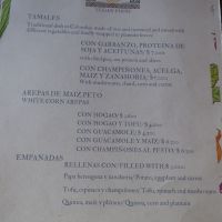Menu at Nativa in Bogota