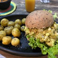 Natura Vegan Burger with Potatoes at Nativa in Bogota