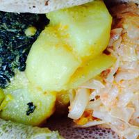 Other items in vegan combo- spinach, stewed potatoes and cabbage at Keren in Washington
