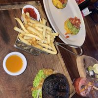 Plantain avocado and mushroom burger   at Lola Valentina in Isla Mujeres