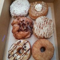 Coconut cream, pumpkin pie, banana chocolate chip fritter, banana cream, cookie dough, and cronut!
 at Beechwood Doughnuts in St Catharines