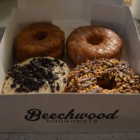 Cronut, lemon poppy seed, caramel chocolate crunch, and cookies 'n cream. YUM. at Beechwood Doughnuts in St Catharines