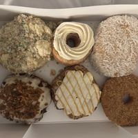 Carrot Cake, Birthday Cake, Coconut Cream, French Toast, Banana Cream, and Vanilla Bean Cronut all of them winners!  at Beechwood Doughnuts in St Catharines