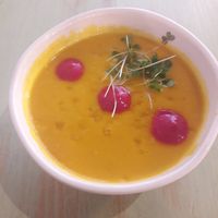 Tapas size carrot soup was fine. at Astrid in Malaga