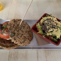 vegan burger orange juice at Astrid in Malaga