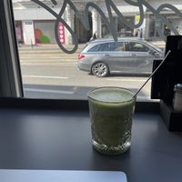 Matcha latte with oat milkk  at Blueorange Coffee and Bagel - Alserbachstrasse in Vienna