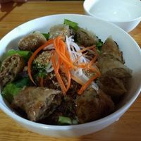 Spring roll and noodle dish  at Bo De Quan in Hanoi