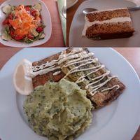 Lunch Set:
Millet Salad + Fried 'Fish' + Banana Cake at Rizoma in Barcelona