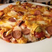 Vegan sausage pizza  at Rizoma in Barcelona