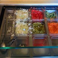 Veggies to choose from at The Flying Falafel in San Francisco