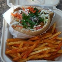 Falafel sandwich and fries at The Flying Falafel in San Francisco