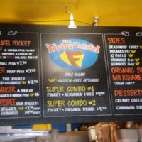 Menu stand at The Flying Falafel in San Francisco
