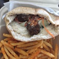 Falafel sandwich with fries at The Flying Falafel in San Francisco