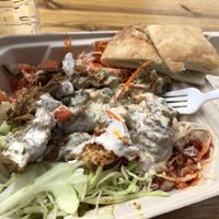 The chik’n was amazing! My daughter was concerned it was real chicken because of the look and texture. It is made of soy and in house.  at The Flying Falafel in San Francisco