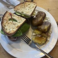 tempeh with smashed potatoes, they offer a vegan sour cream option!  at The Elusive Cow in Bellevue