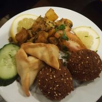 Starters - falafel and I think Fatayer spinach and batata harra - so good!  at Jeitta in Woking