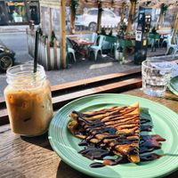 Newtela crepe and ice latte at Little ChoC Apothecary in Brooklyn