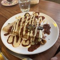 Pizza crepe with caramelized onions and mushrooms   at Little ChoC Apothecary in Brooklyn