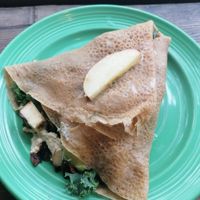 Apple, avocado, kale, mint basil pesto, tofu ricotta and lemon juice crepe at Little ChoC Apothecary in Brooklyn