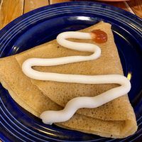 Cream and jam crêpe at Little ChoC Apothecary in Brooklyn