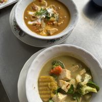 Massaman curry and green curry   at Green Garden & May Kaidee Cooking School in Bangkok