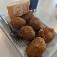 Vegan croquetas at Cafe-Obrador Okapi in Bilbao