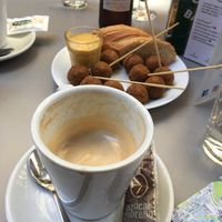 Falafel and coffee with soya milk at Cafe-Obrador Okapi in Bilbao