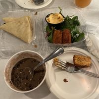 Black bean and carrot soup, samosas, and focaccia bread! at Stone Row Pub and Eatery in Jim Thorpe