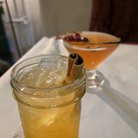 Apple moonshine and behind is the cosmic cosmo. Both vegan and delicious !   at Stone Row Pub and Eatery in Jim Thorpe