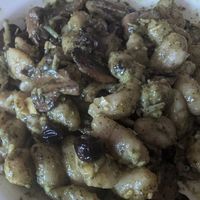 Vegan pesto gnocchi with vegan cheese at Stone Row Pub and Eatery in Jim Thorpe