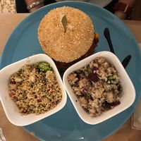 Mexican Burger + Boulgor & Quinoa Salad at AMI in Brussels