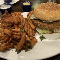 Fried chicken sandwich  at Violette's Vegan Organic Cafe and Juice Bar in Las Vegas