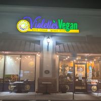 Entrance at night at Violette's Vegan Organic Cafe and Juice Bar in Las Vegas