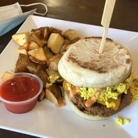 Egg McMuffin, with sausage and potatoes  #Veganuary at Violette's Vegan Organic Cafe and Juice Bar in Las Vegas