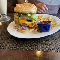 The all in beyond burger at Violette's Vegan Organic Cafe and Juice Bar in Las Vegas