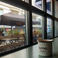 nice seating to people watch at Swing Kitchen - Schottenfeldgasse in Vienna