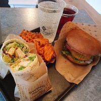 Wrap, burger and sweet potatoe fries at Swing Kitchen - Schottenfeldgasse in Vienna