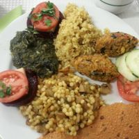 Vegan meal close-up at Refeitório da Sociedade Portuguesa de Naturalogia in Lisbon