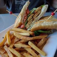 Tempeh, lettuce and tomato with french fries at Moxie Kitchen and Cocktails in Jacksonville