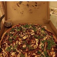 Vegan chikn BBQ pizza  at Vannucchi Brothers in Hollywood