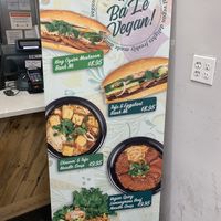 Sign with only some of the many vegan options  at Ba Le Banh'wich Shop in Chicago