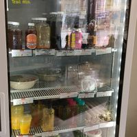 Refrigerated Grab-N-Go with labeled vegan food/drinks. at River Rock Coffee in St Peter