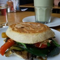 Panini with grilles veggies and a Matcha Latte at Sol in Konstanz