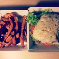 sweet potato fries and quinoa burger at Sol in Konstanz