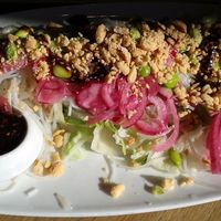 Emadame salad with noodles, onion, peanuts, sesam sauce. at Satori in Malmo