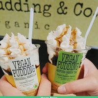 Vanilla and Matcha pudding with whipped cream. Amazing! at Sai Plant Deli by Vegan Pudding & Co. in Vancouver