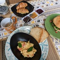 Scrambled Tofu, Crossaints and falafel Humus Sandwich... Yamiii at Cafe del mundo in Luang Prabang